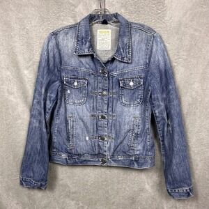 J.Crew Denim Jacket Women's Medium Vintage Wash Distressed Fitted Trucker